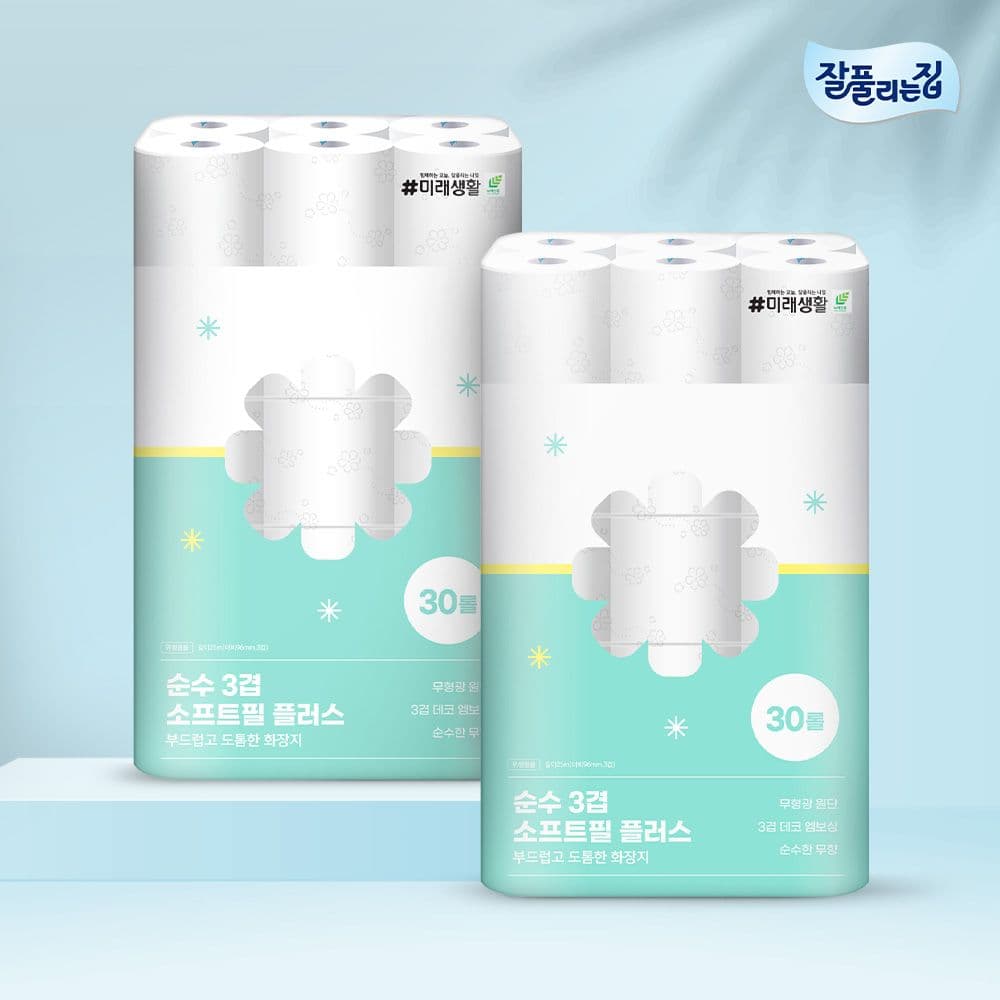 잘풀리는집 순수3겹 소프트필플러스 화장지 25M 30롤 x 2팩