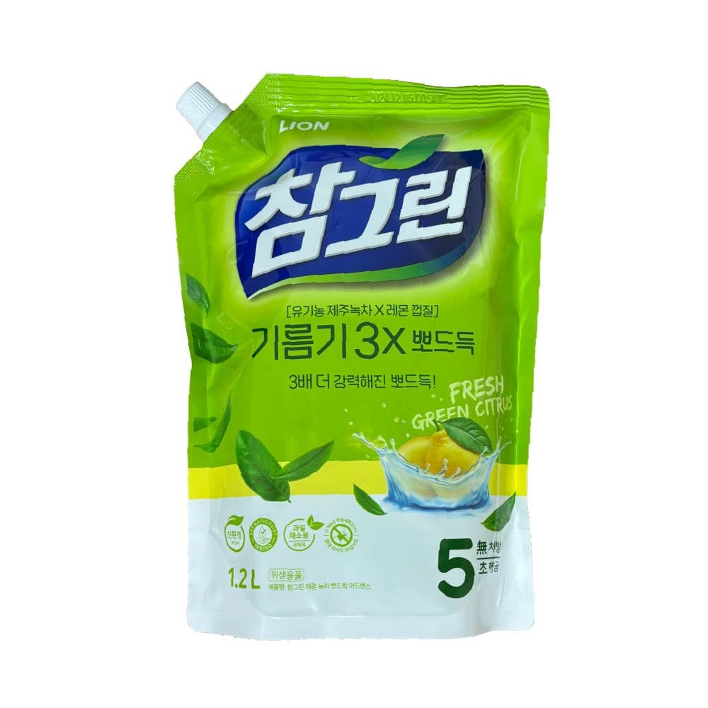 참그린 레몬 녹차 뽀드득 어드밴스 주방세제 리필 1.2L