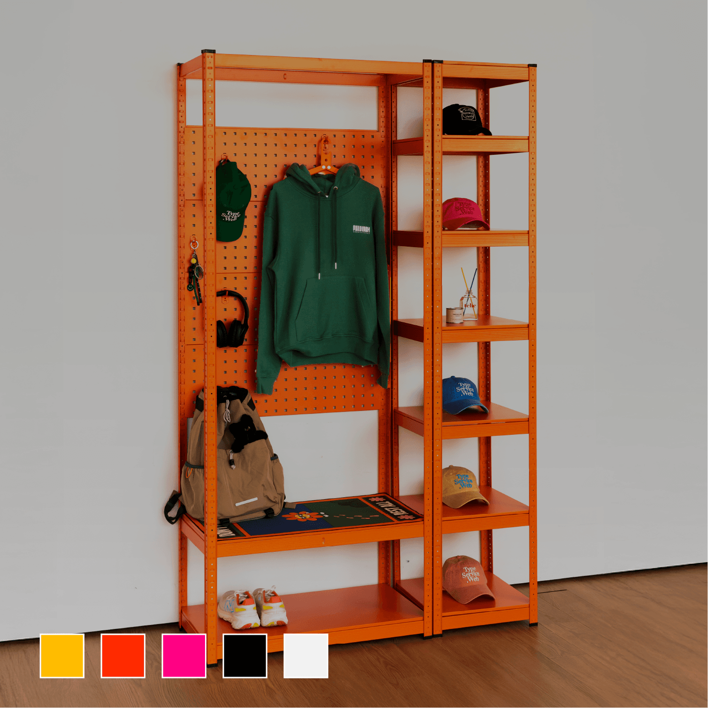 wvym [와유메] 컬러 수납선반 타공판 진열장 식물 소품 철제 랙 세트1