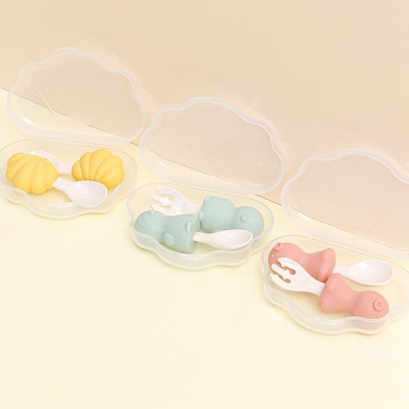 에디슨 실리콘 조개&문어&펭귄 스스로 스푼포크 케이스세트