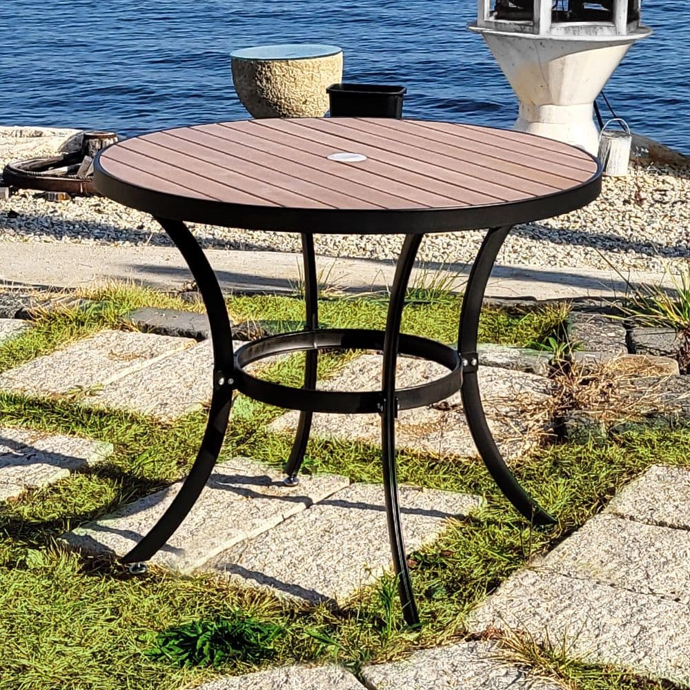 체어팩토리 모네 철재 수지목테이블 900파이 우드 테라스 야외용 카페 펜션 업소 탁자(사각/원형)