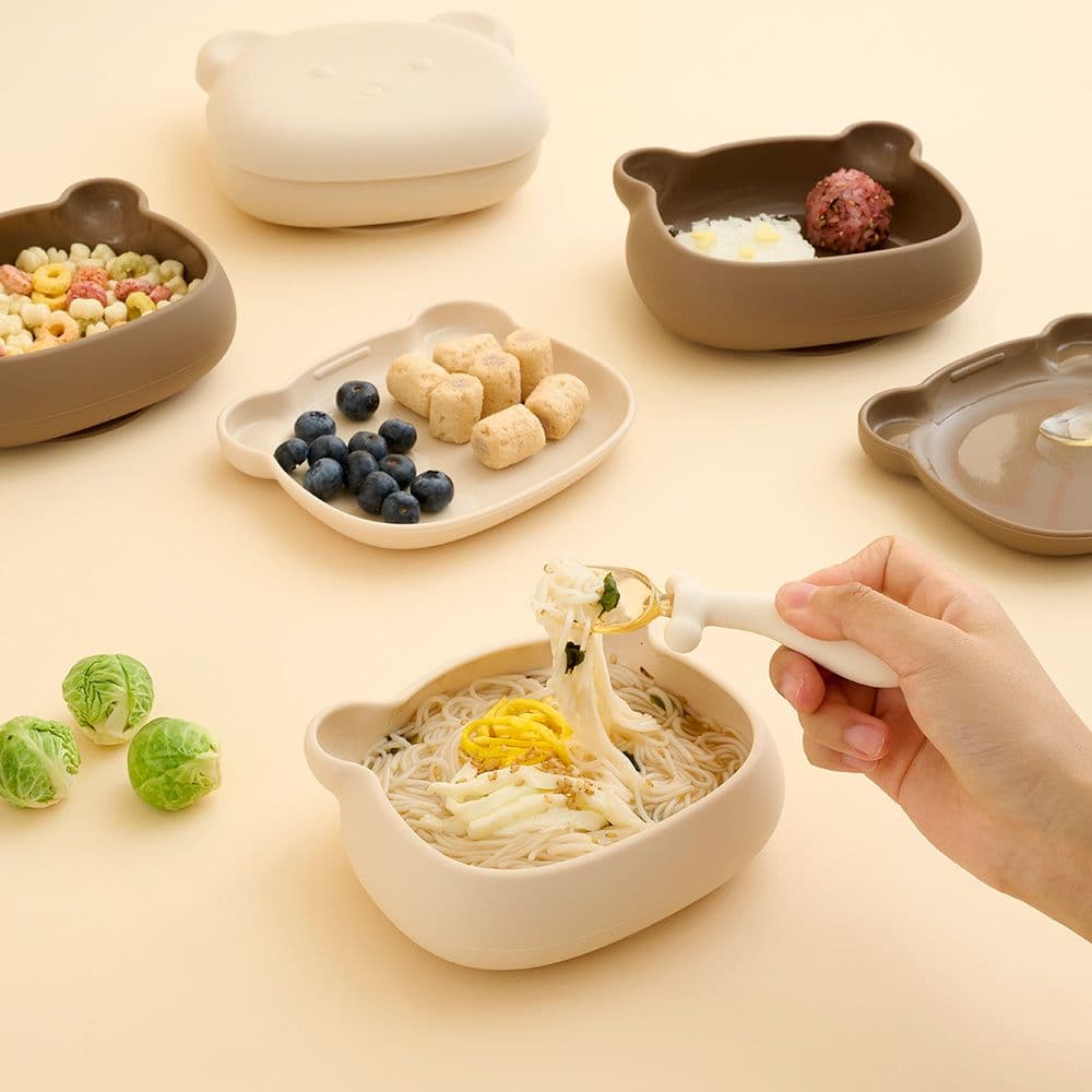 아띠래빗 국내생산 실리콘 아기 곰 이유식 흡착볼 (+플레이트 뚜껑 포함)