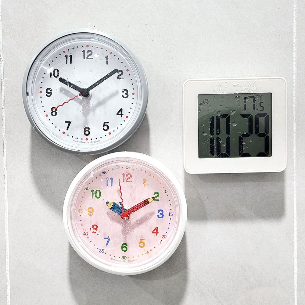 hotclock 방수 흡착 욕실 디지털 무소음 벽 시계 모음