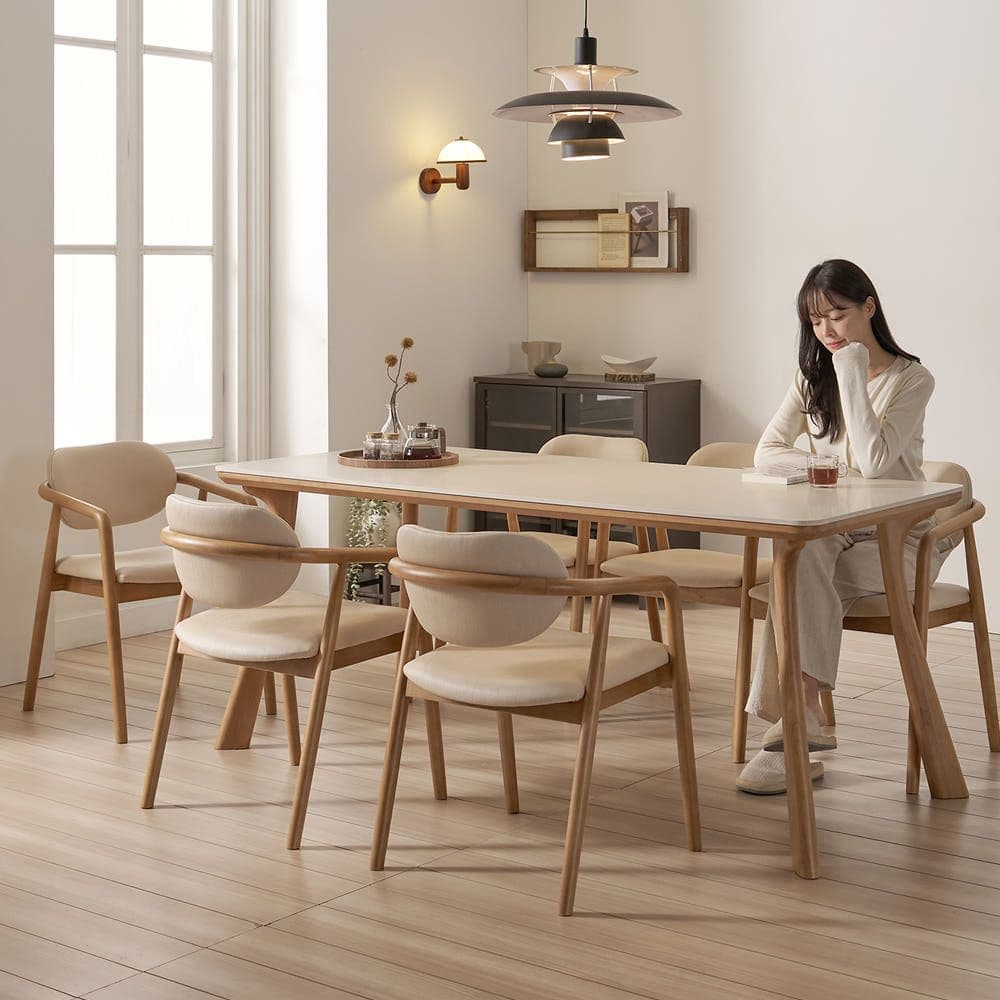 보니애가구 하모니 6인용 원목 포세린 세라믹 식탁 세트 2000 체어형(의자6)