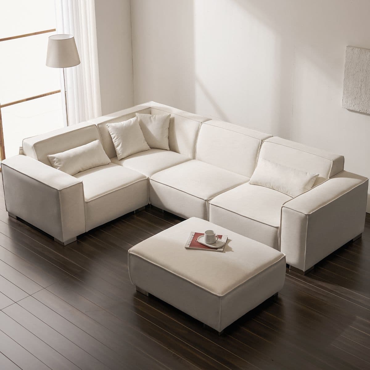 도모디자인 도모디자인 칼리아 코너형 모듈 기능성 패브릭 소파 + 스툴