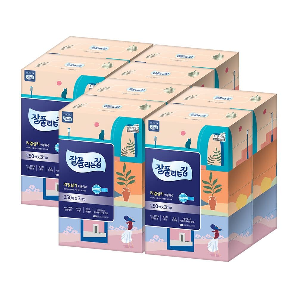 잘풀리는집 리얼실키 미용티슈 250매 3입 x 8팩 (24팩)