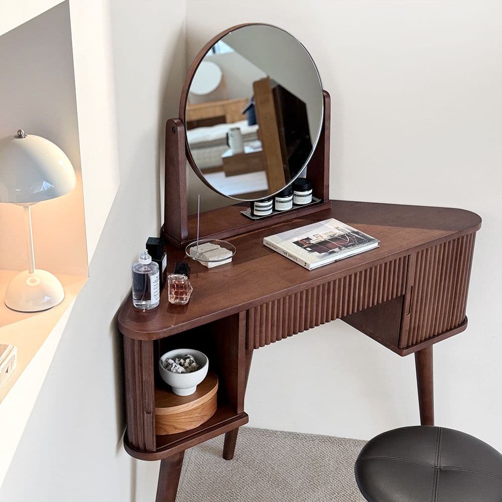 로포텐 로망 고무나무 원목 수납 틈새 코너 화장대 거울 포함 - 최저가 195,000원