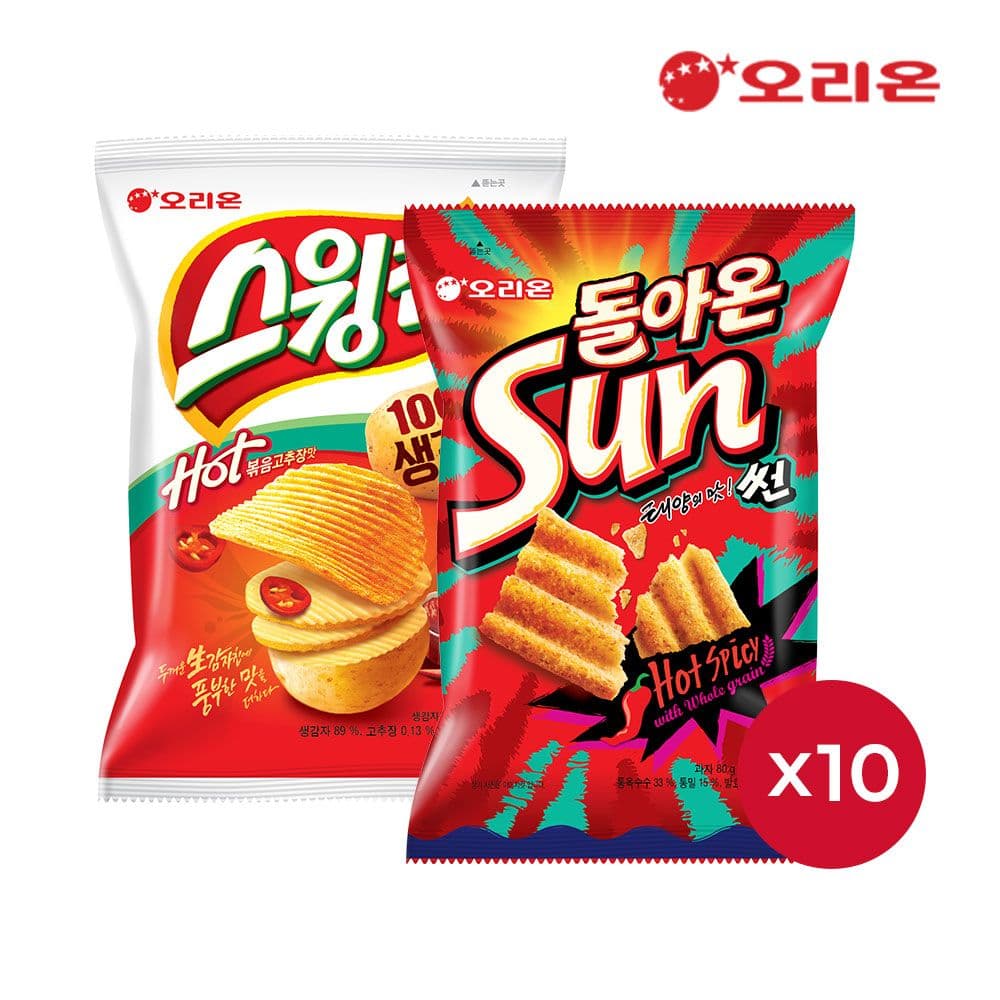 오리온 스윙칩 볶음고추장(60g)*10개 + 썬 핫 스파이시맛(80g)*10개