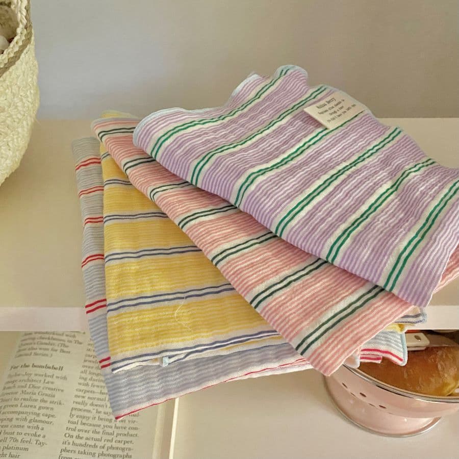 목화베리 키친크로스 요루 3중거즈 면행주 캔디라인 4color