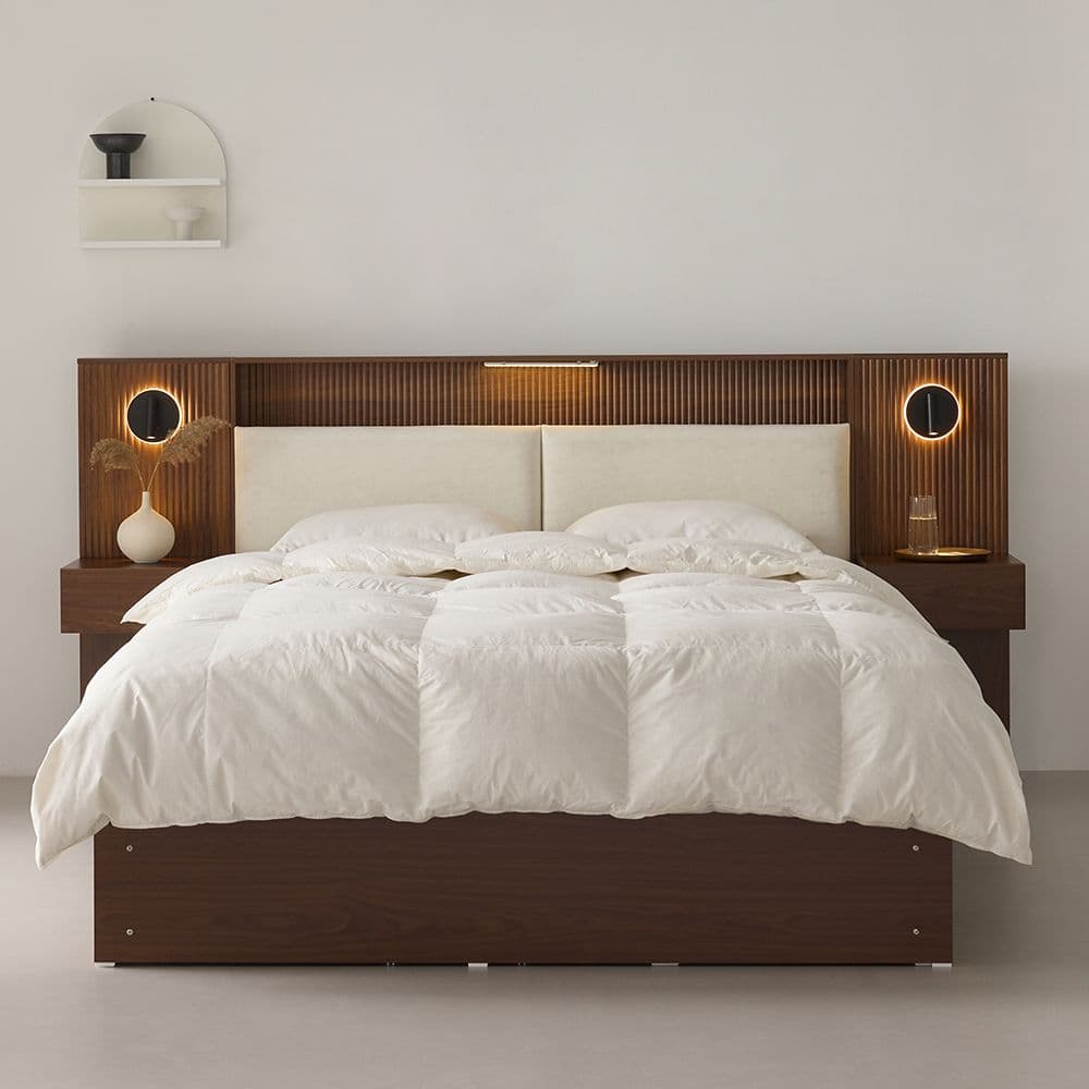 인디우드 우디 LED 조명 수납 갤럭시 템바보드 호텔 침대 프레임 - 최저가 369,000원 (34% 할인)