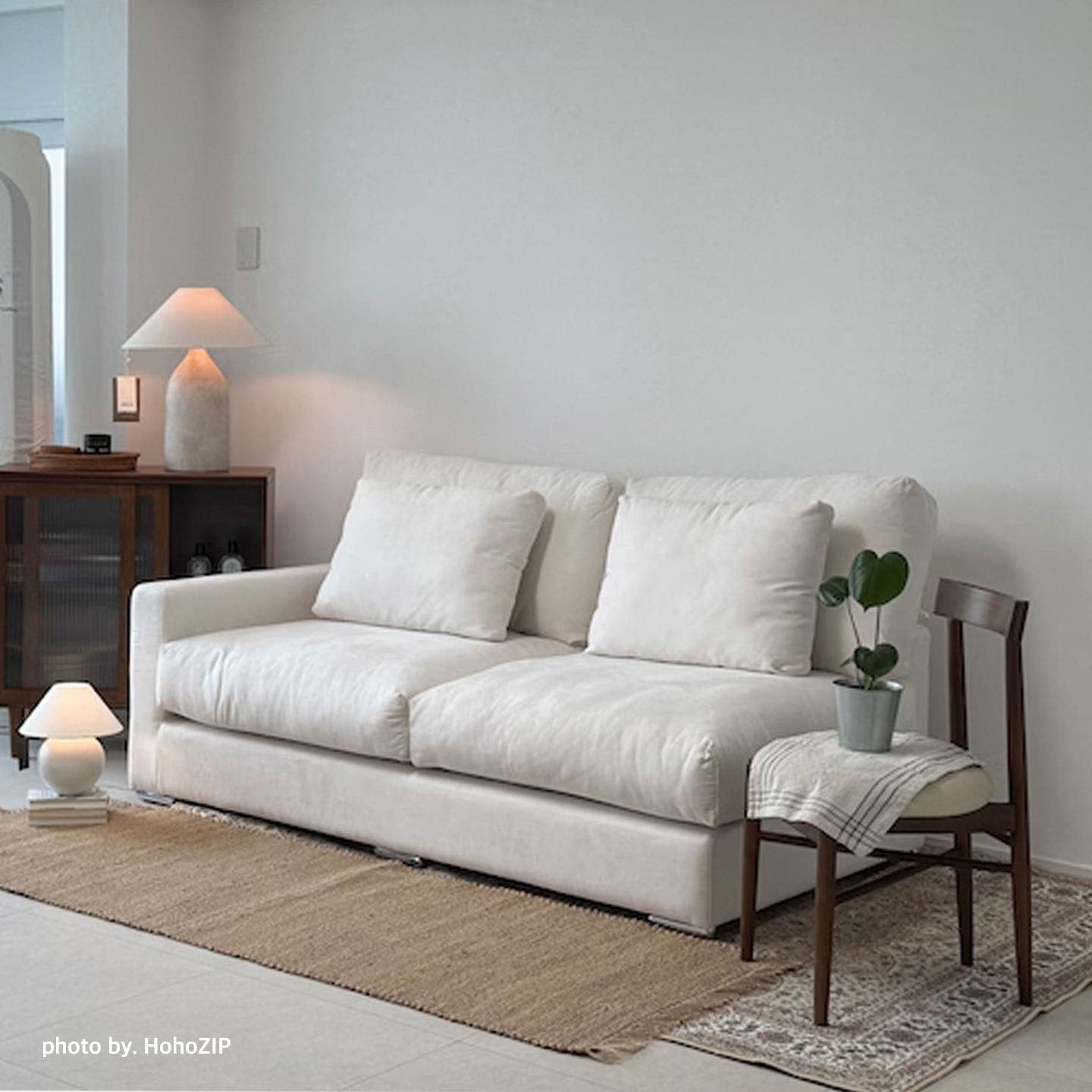 베스트리빙 오뉴 클래식 덕다운 모듈형 아쿠아텍스 패브릭 아이보리 3인 카우치 소파 (스툴선택) - 최저가 173,630원