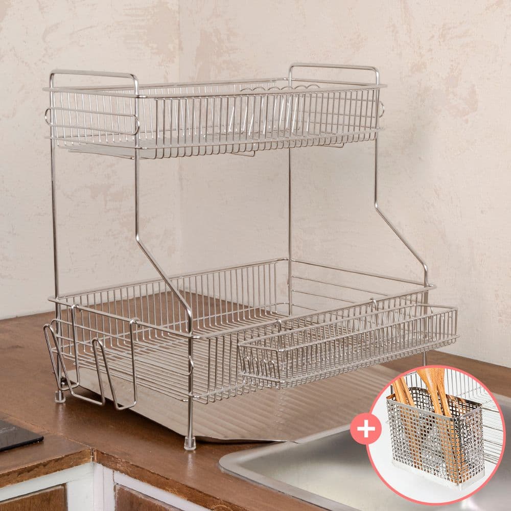스토피아 304올스텐 연마제없고 안전모서리 두뼘 식기건조대 2단 +접시꽂이+도마꽂이+멀티바스켓