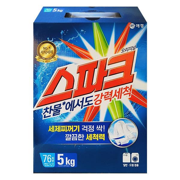 스파크 스파크 오리지널 카톤 5kg, 1개 찬물에강력세척 얼룩제거 가루세제