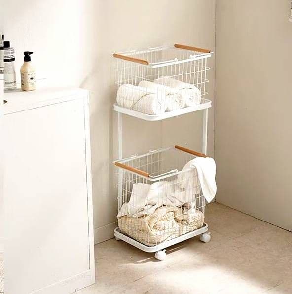 씨데코 라온 2단 사각 빨래 다용도 수납 바구니