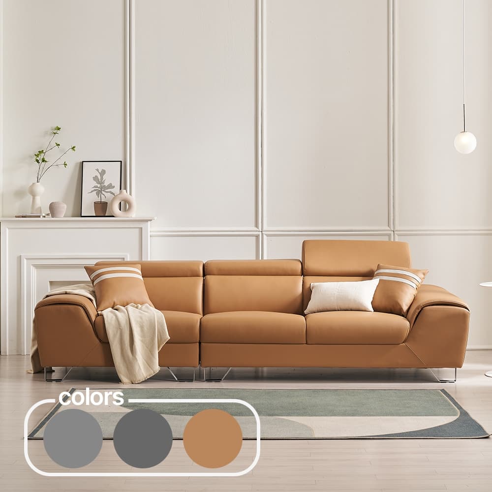 우아미가구 메리 4인 무빙헤드레스트 가죽 소파 2colors (스툴추가)