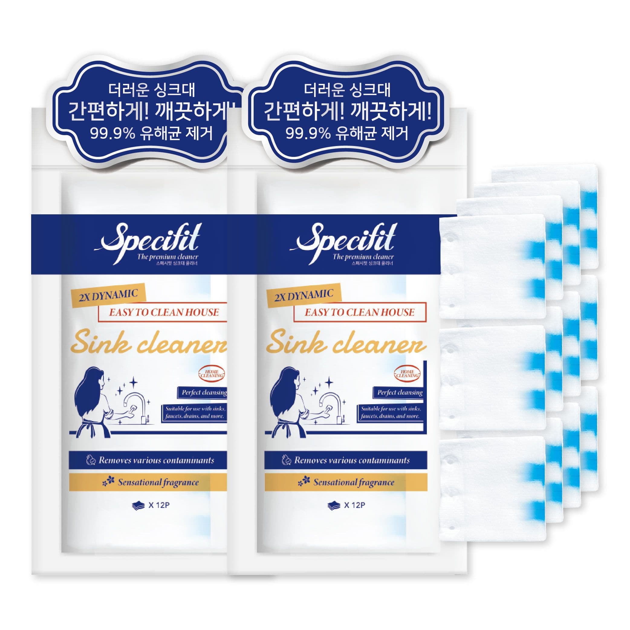 스페시핏 1+1 프리미엄 싱크대 클리너 일회용 청소포 12P