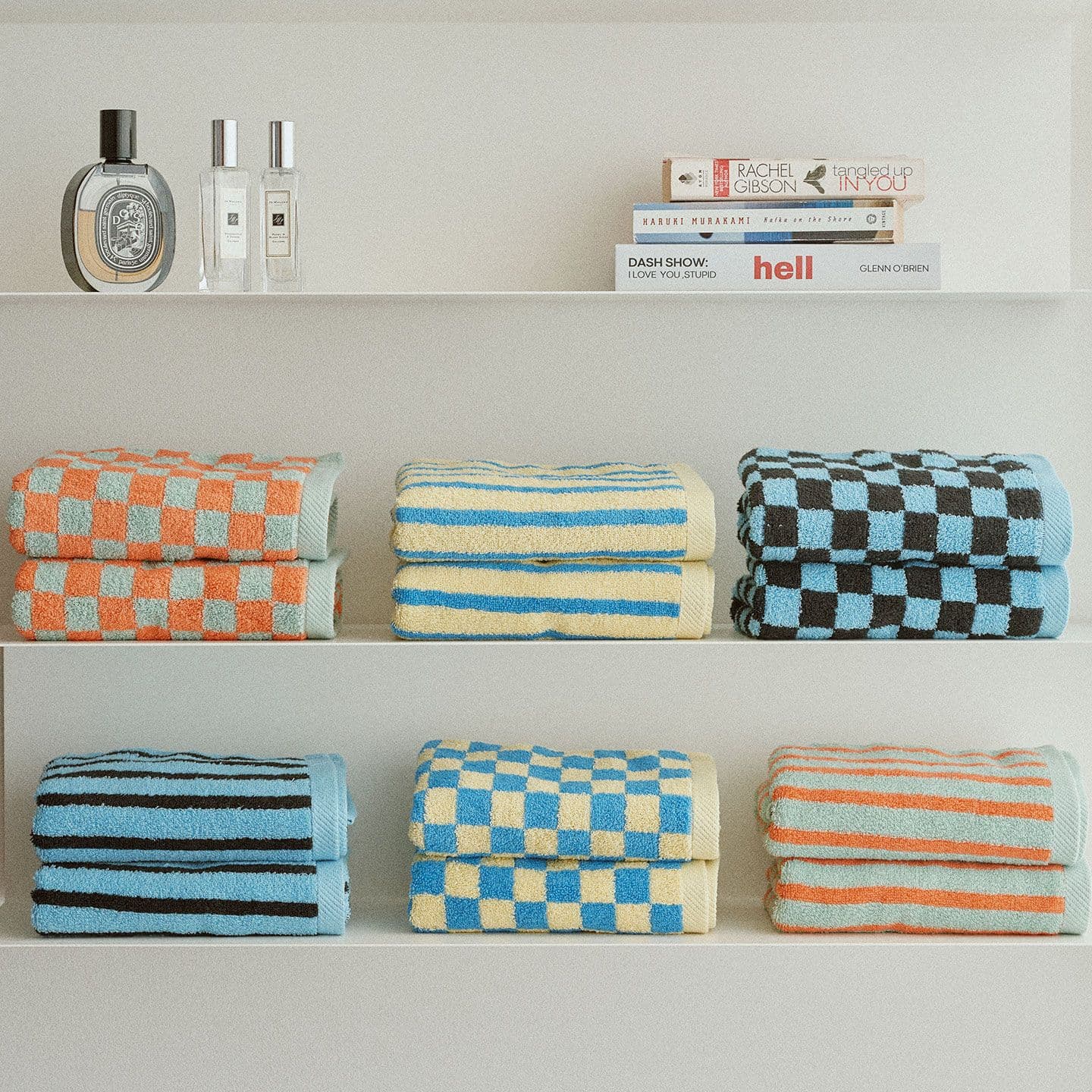 코튼리빙 체커보드/스트라이프 블랜디드얀 호텔수건 10장