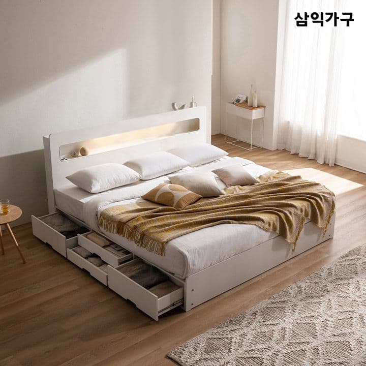 삼익가구 레이즈 LED 4단 수납 침대