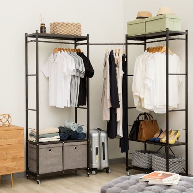 올맘 모션 드레스룸 폴딩 행거 1+1 2colors (코너봉 추가)