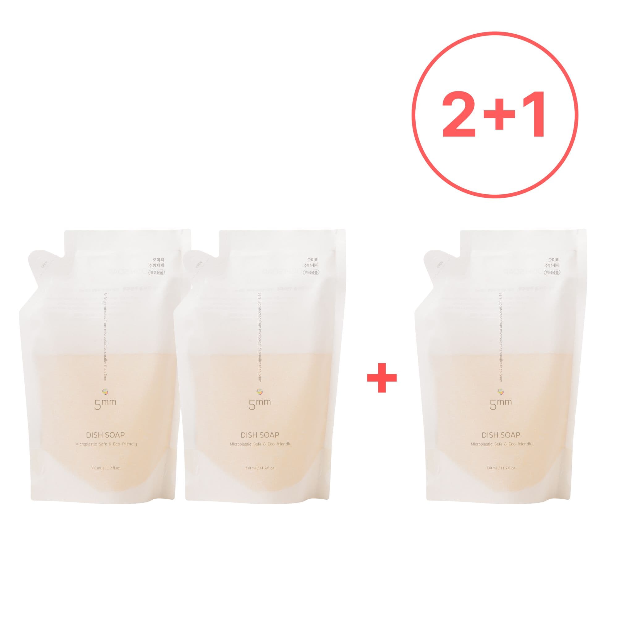 오미리 맨손 저자극 1종 비건 주방세제 리필 미세플라스틱 세정 330ml, 3개