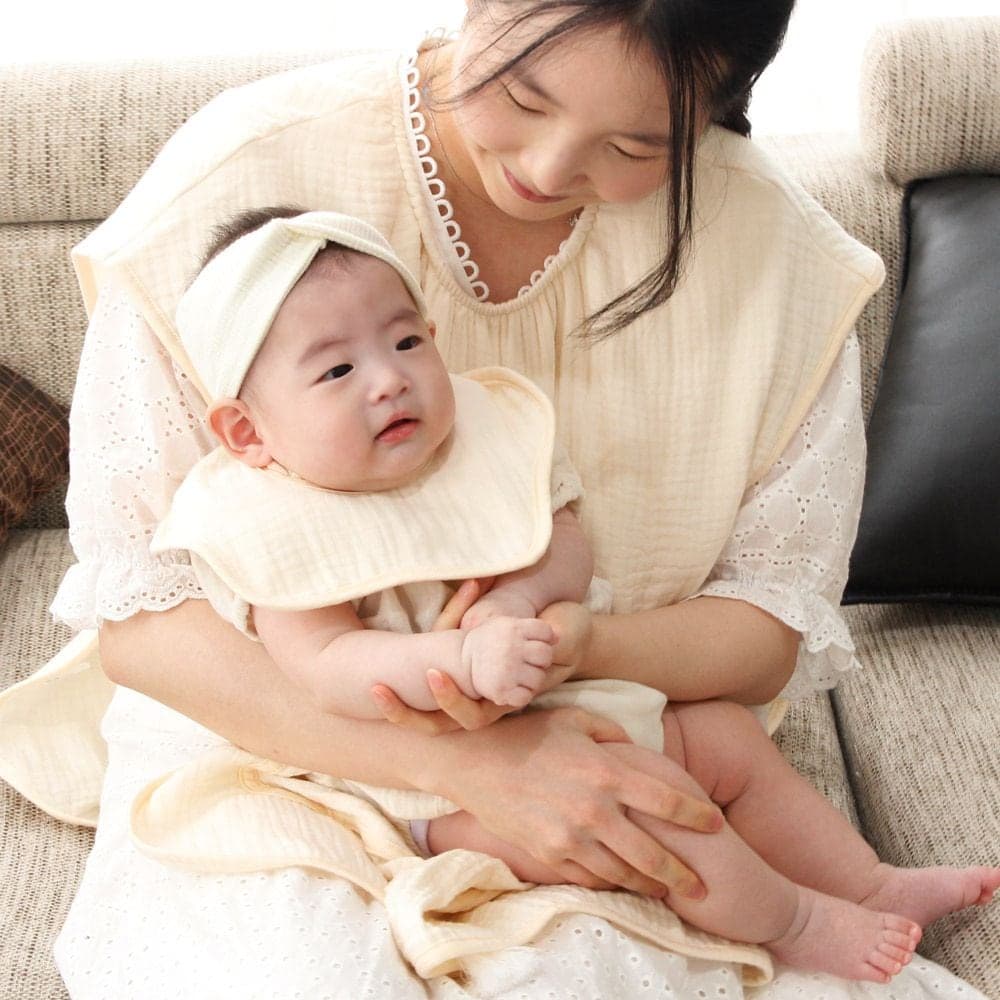 예꼬맘 순면 거즈 엄마 턱받이 베이지 롱 수유 이유식 앞치마 침받이 트림패드