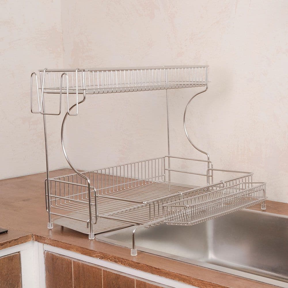 스토피아 304 연마제 없는 확장형 한뼘 식기 건조대 2단 풀세트(멀티바스킷+도마걸이)