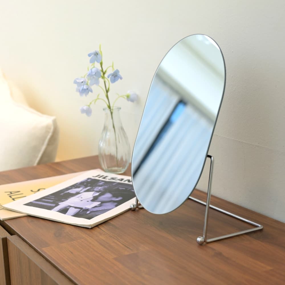 비아베네또 미드센츄리 모던 노프레임 탁상거울 화장대거울 각도조절 실버 골드