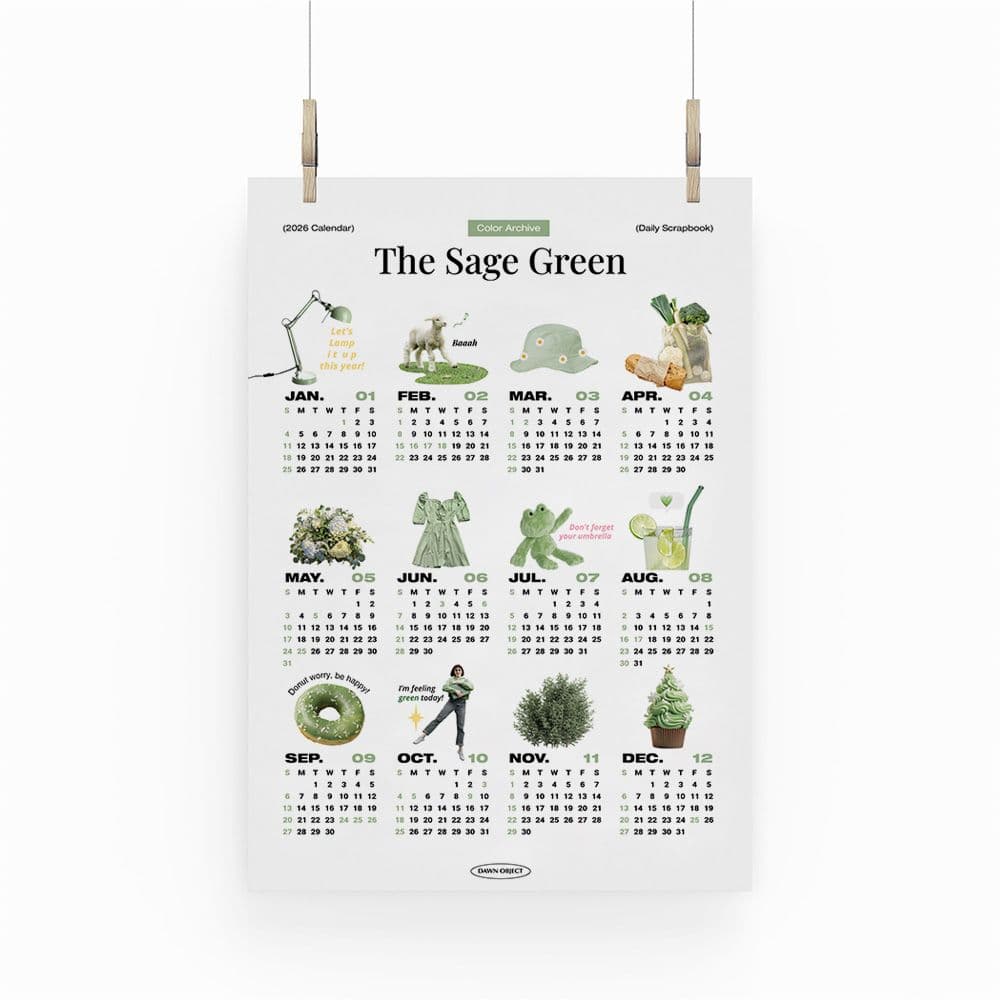 던오브젝트 2026년 연력포스터 한장달력 캔버스포스터 캘린더 액자 The Sage green