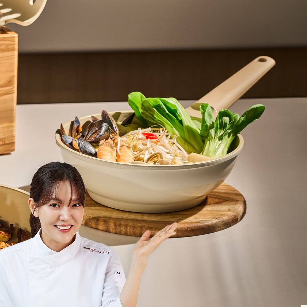 트루쿡 국내생산 인덕션겸용 세라믹 궁중팬 웍 24cm 베이지