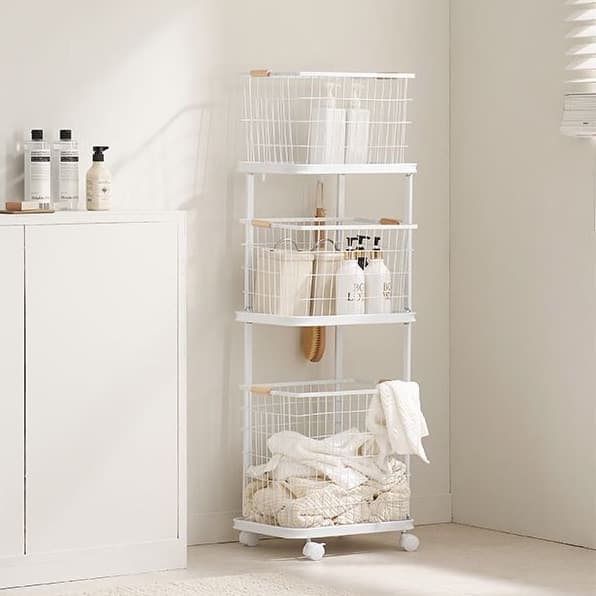 씨데코 라온 이동식 3단 사각 철제 빨래바구니트롤리 4color