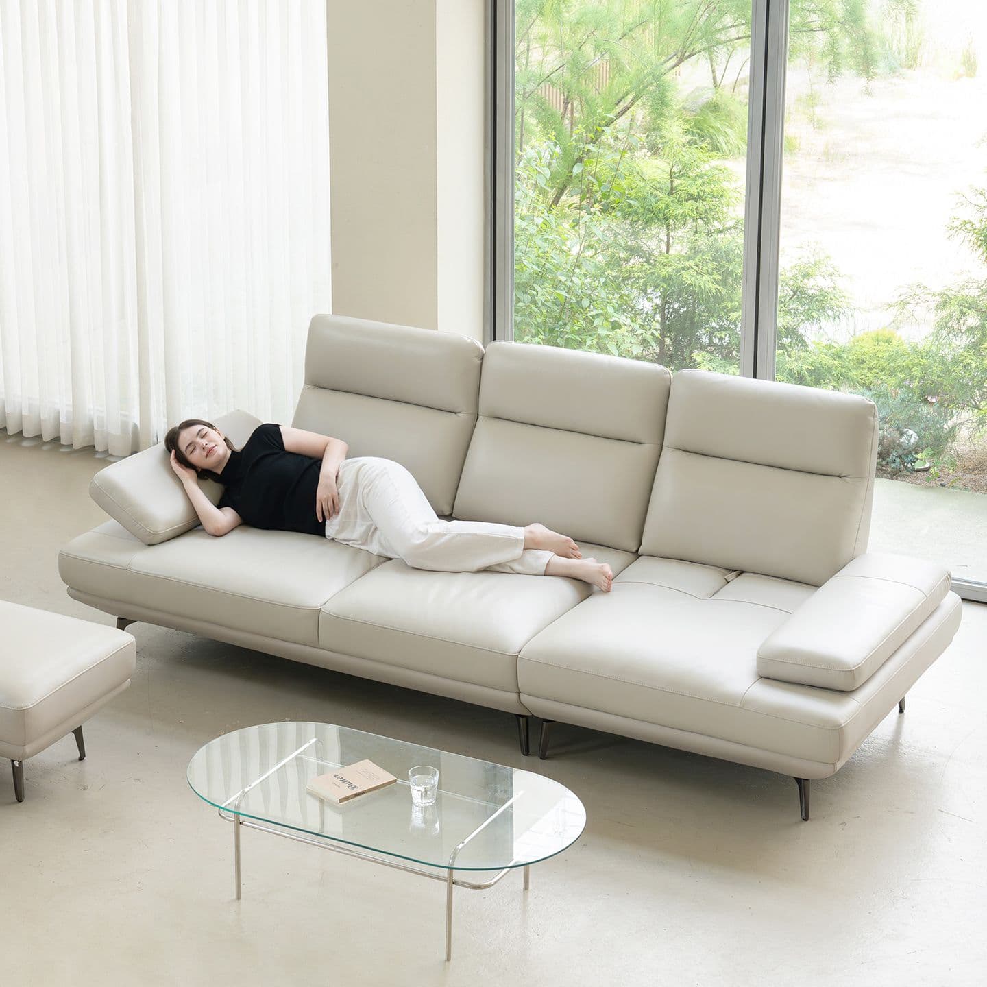 데일리리빙 올리브 4인용 천연면피가죽 스윙 소파