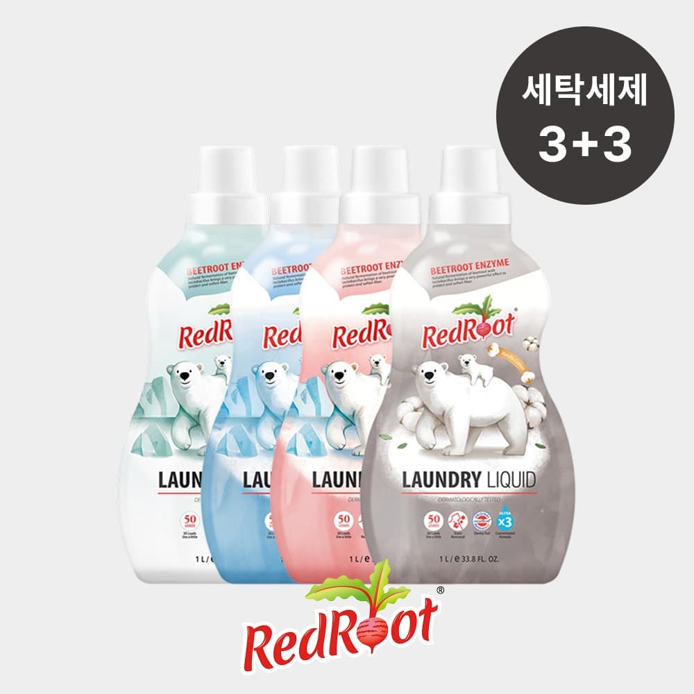 레드루트 3+3 우리아이 유기농 약산성 안심세제 고농축 세탁세제 1L (4가지향)