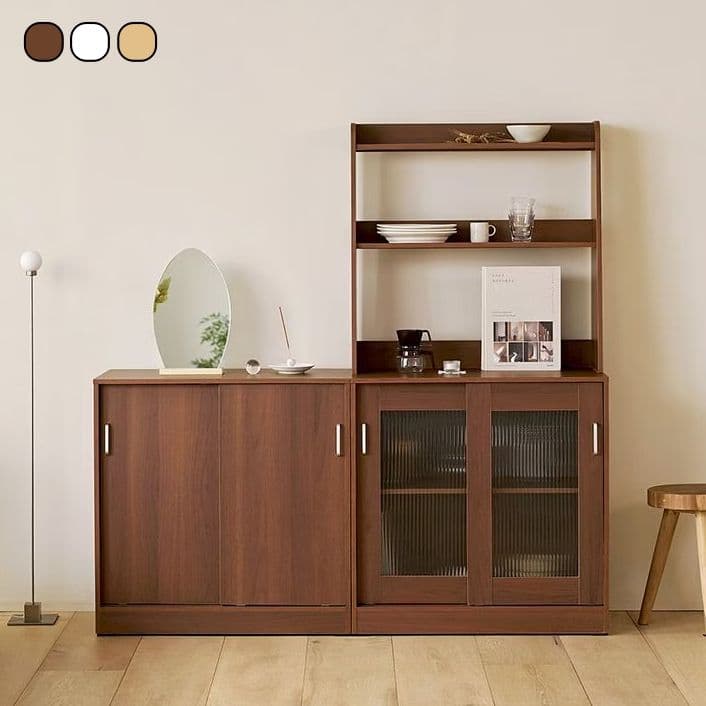 룸앤홈 발트 슬라이딩수납장 유리/간살 800/1200 주방수납장 3단상부장