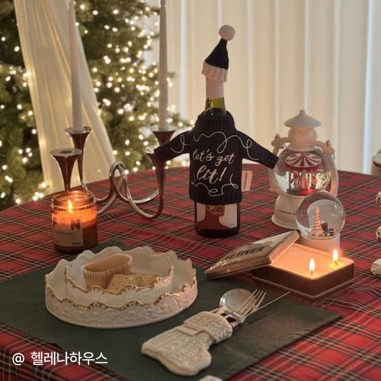 윈터하우스 홈파티 체크 테이블보/테이블매트/와인커버/커트러리홀더