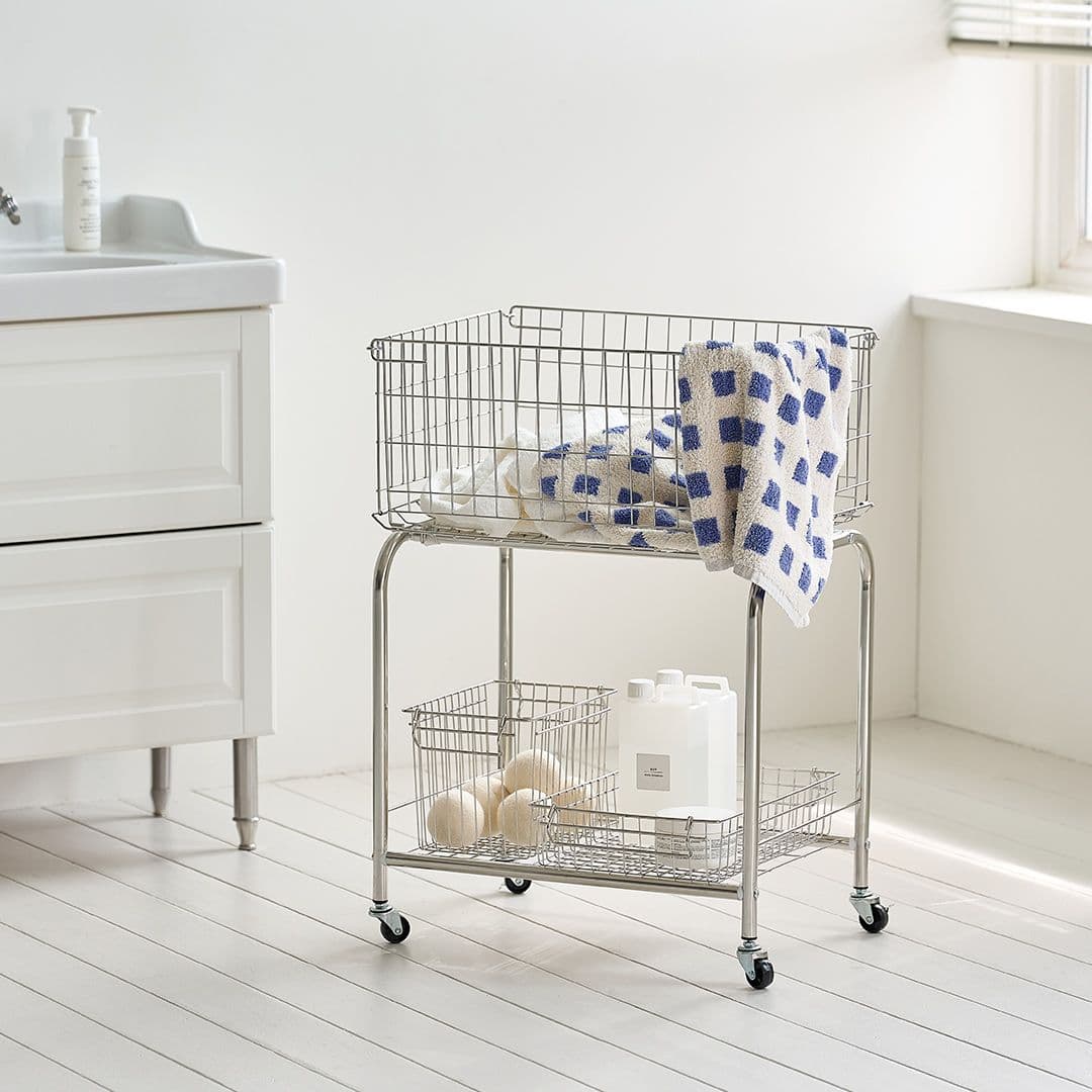 메종드꼼마 썸띵 트롤리 틈새 수납 선반 이동식 스텐 빨래 바구니 세탁 바스켓 2단 3colors - 최저가 29,900원