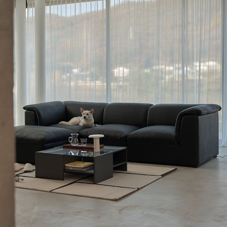 오늘의집 layer 페이브 가죽 클라우드 4인 소파