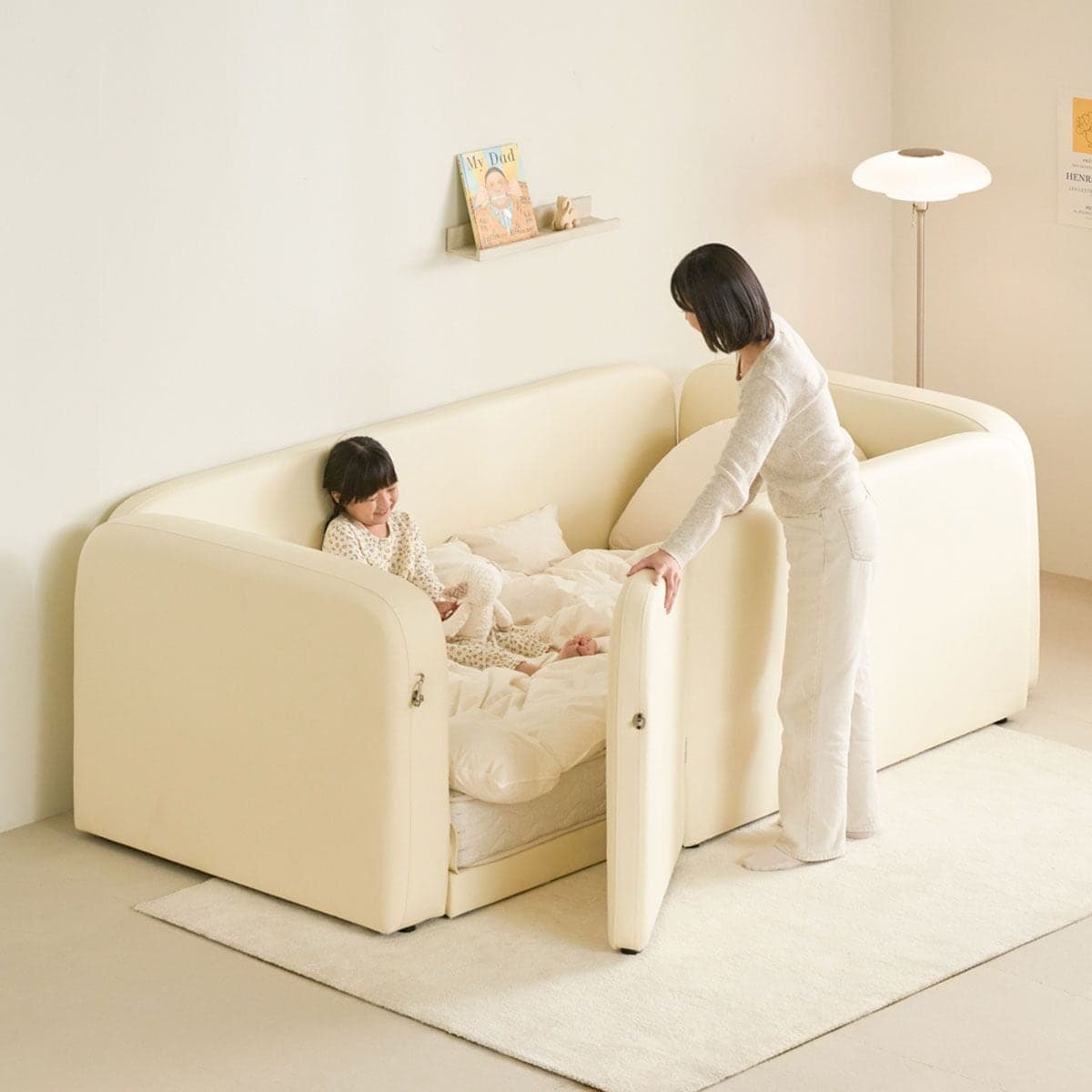 홈앤힐 휴고 가죽 레더 도어형 데이베드 저상형 아기침대 SS