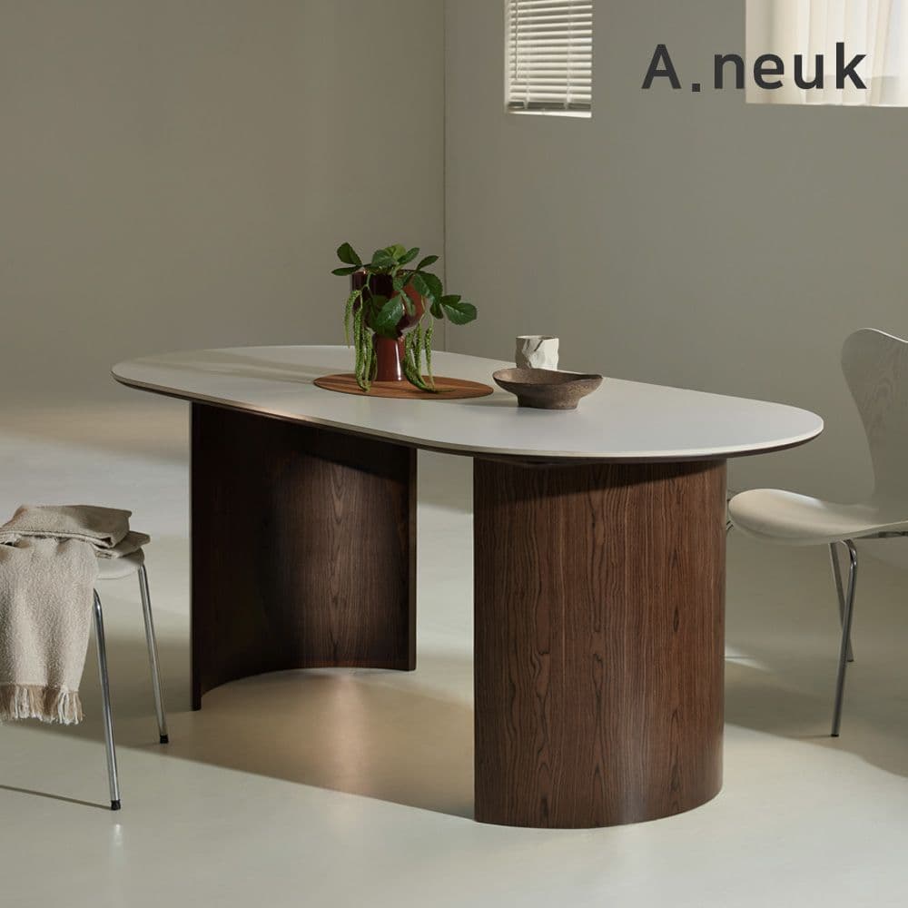 아늑 [1만원인하]무소음 라운드 월넛 포세린 세라믹 원목 식탁 4인용/6인용(1600/1800) - 최저가 249,000원