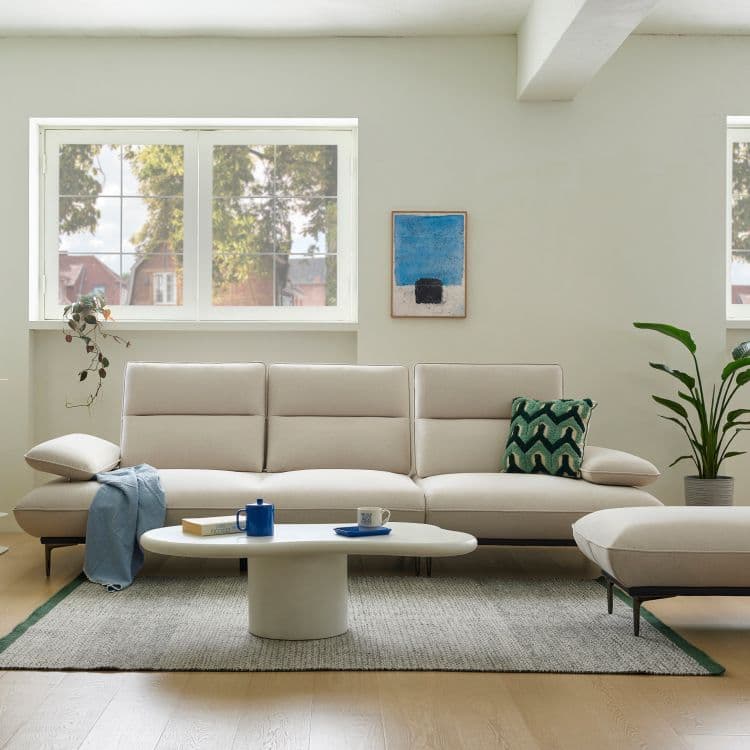 에싸 퍼스트 컴팩트 4인 스윙기능 리브 패브릭 소파(스툴 선택)