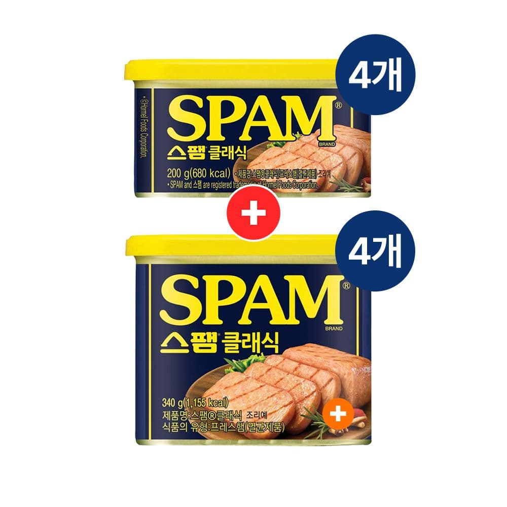 CJ제일제당 스팸 클래식 340g x4개+스팸 클래식 200g x4개