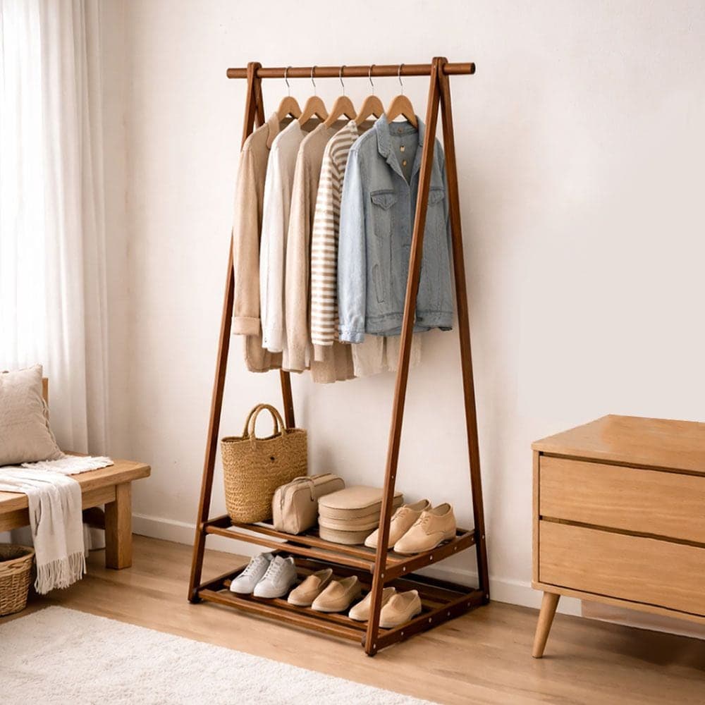 가구느낌 목재 선반 행거 2단 옷걸이 스탠딩 튼튼한 우드 행거