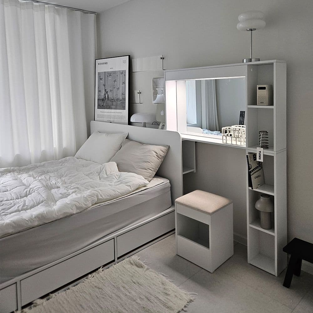 트루베퍼니처 국내생산 밀리 LED조명 화장대 벙커 길이조절 침대 프레임 SS/Q - 최저가 269,900원