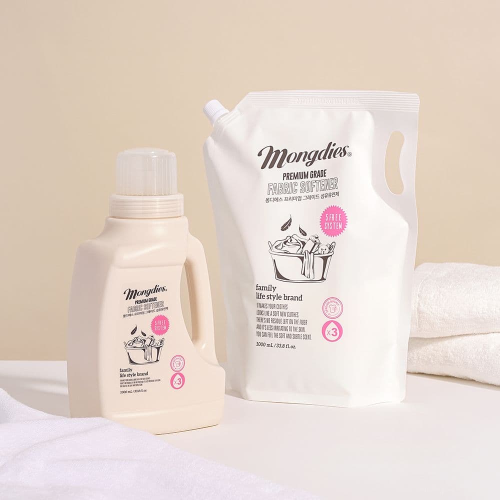 몽디에스 유아 신생아 클린코튼향 비건 3배 고농축 섬유유연제 1000ml(본품1+리필1)