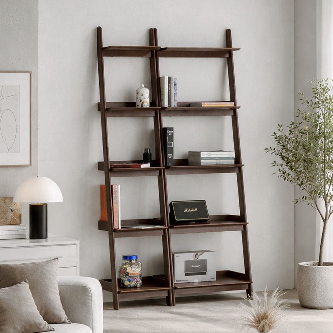 자야캠핑 포르보 월넛 원목 사다리 수납 선반 5단 북선반 벽선반 북쉘프 북타워 400 - 최저가 142,590원