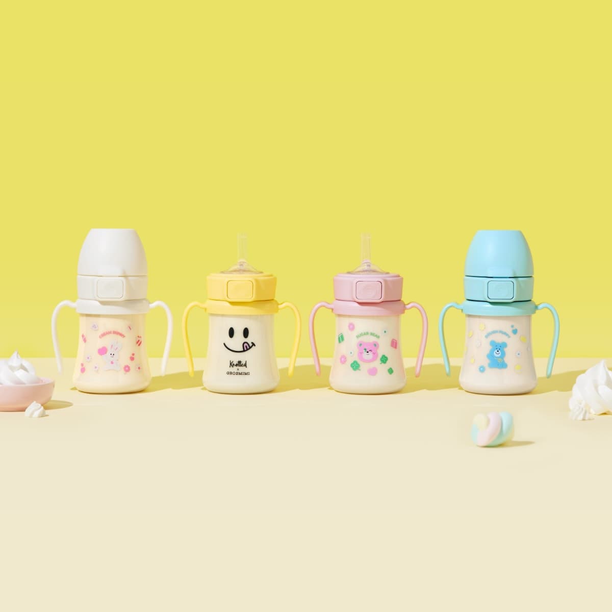 그로미미 노티드 콜라보 PPSU 빨대컵 200ml (스마일/슈가베어/크림버니/도우퍼피 택 1)