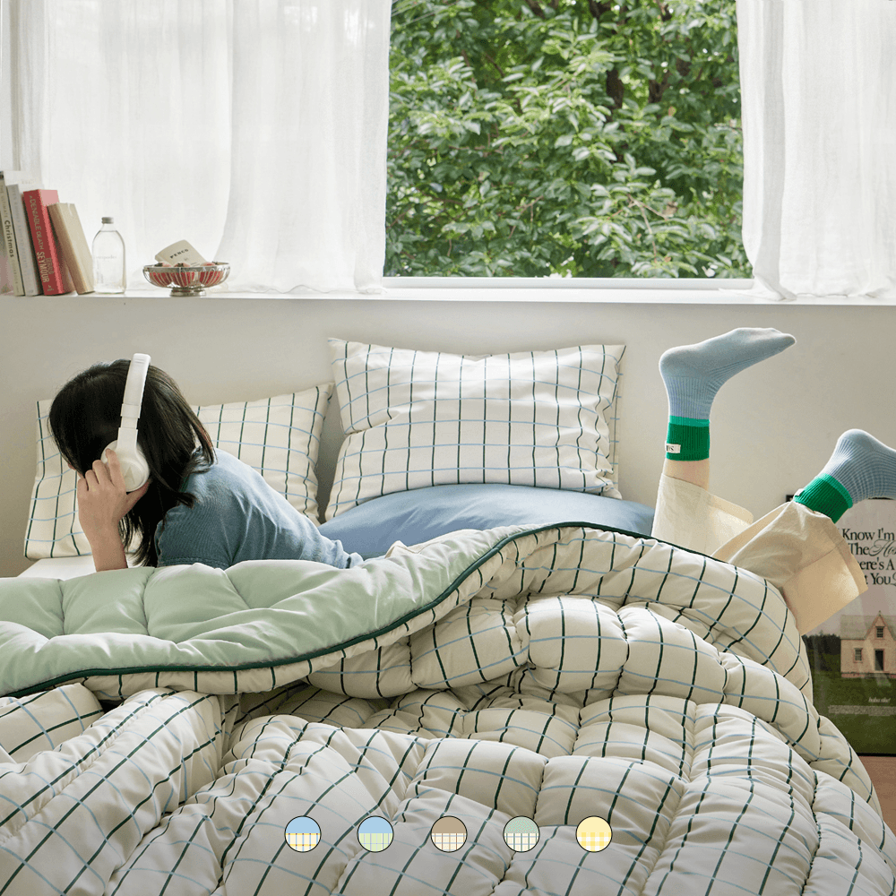 쁘리엘르 보들보들 먼지없는 10컬러 데일리체크 사계절 워싱 차렵이불 패드 세트