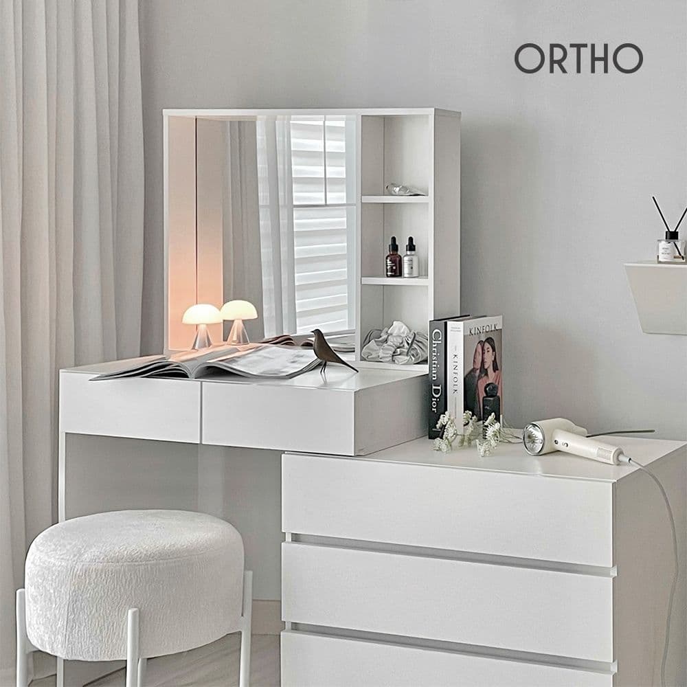 올쏘퍼니처 글로우 3단 화장대 확장형 콘솔서랍 수납거울(수납거울/원형거울)