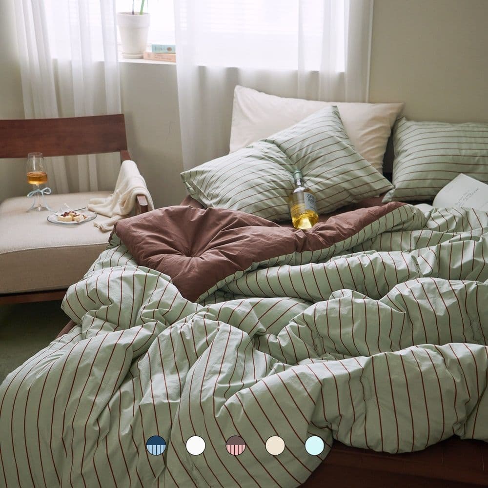 쁘리엘르 햇볕에 말린듯 사각사각 마이호텔 60수 코튼 옥수수솜 사계절 9온스 리본 차렵이불 풀세트