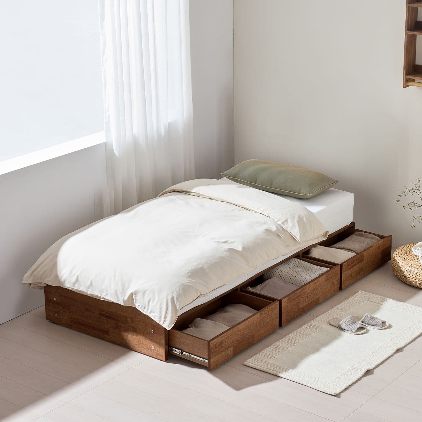 잉글랜더 앙티브 무헤드 원목 수납 침대프레임 SS Q LK