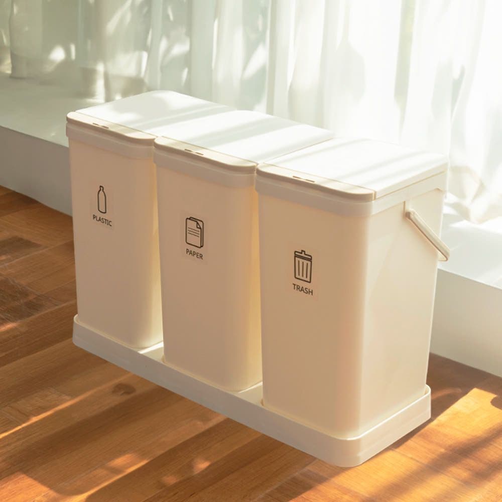 모노플랫 국내생산 원터치 3단 가정용 재활용 분리수거함